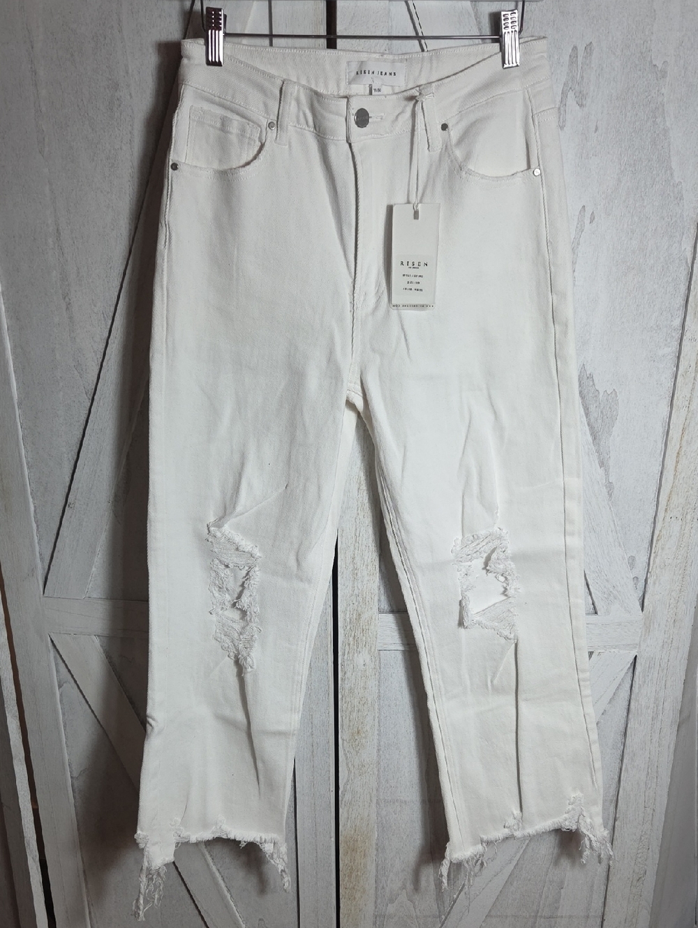 Risen White High Rise Straight Crop Jeans Size 11